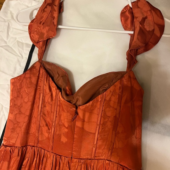 SALE Azazie Wedding Guest Dress Rust Size 6 JIANNA FLUTTER SLEEVES MAXI DRESS - Picture 7 of 11